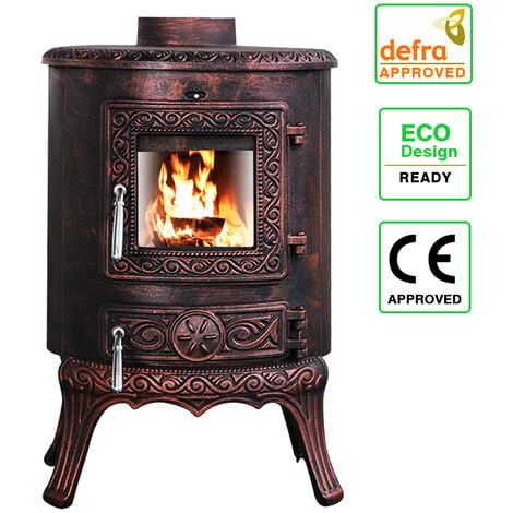 5KW Wood Burning Stove Cast Iron Fireplace Log Burner Bronze Defra Eco Design