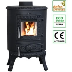 Black Wood Burning Stove Cast Iron Woodburner Fireplace 5KW Defra Eco Design