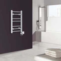 WarmeHaus LCD Display Thermostatic Electric Heated Towel Rail Prefilled Straight Chrome 700x400mm