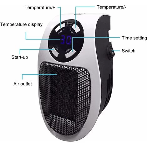 Wall Mounted Heater, 500W Heater With LED Display, Wall Mounted Candle, Electric Heater With Adjustable Thermostat And Timer, Small Laptop Heater For Bedroom, Bathroom, Office - Image 2