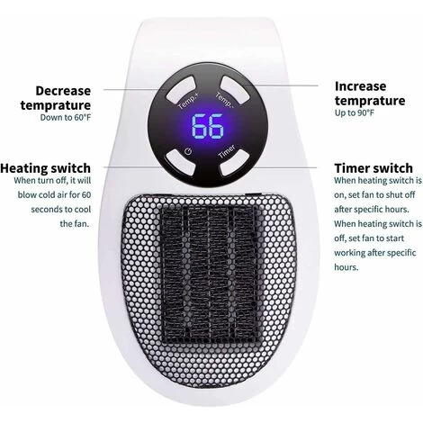 Wall Mounted Heater, 500W Heater With LED Display, Wall Mounted Candle, Electric Heater With Adjustable Thermostat And Timer, Small Laptop Heater For Bedroom, Bathroom, Office - Image 4