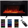 30inch Ultra-Thin Electric Fireplace Low Noise, 12 Variable & Breath Colors Flame, Recessed Wall Mounted Free Standing, Glass Touch Screen & Remote Control, With Crystal And Log Set