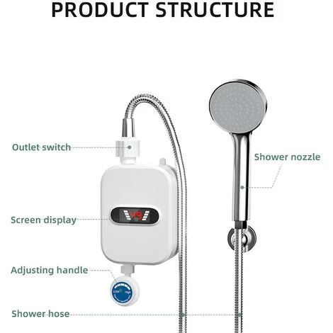 Electric Water Heater For Shower 3.5kw Led Digital Display Mini Instant 110v Hot Waterproof,EU - Image 3