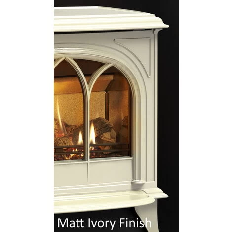 Gazco Huntingdon 20 Gas Stove, Matt Ivory, Tracery Door, Conventional Flue, Natural Gas - Image 3