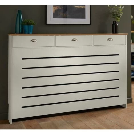 Cream Radiator Cover Cabinet Traditional Modern MDF Wood Horizontal Shelf Large