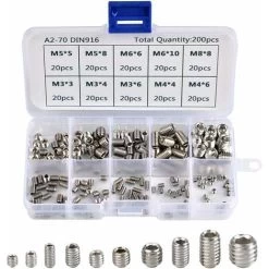 200Pcs Allen Screws Stainless Steel Hexagonal Grub Screws Set Metric Professional Metal Accessories M3 M4 M5 M6 M8