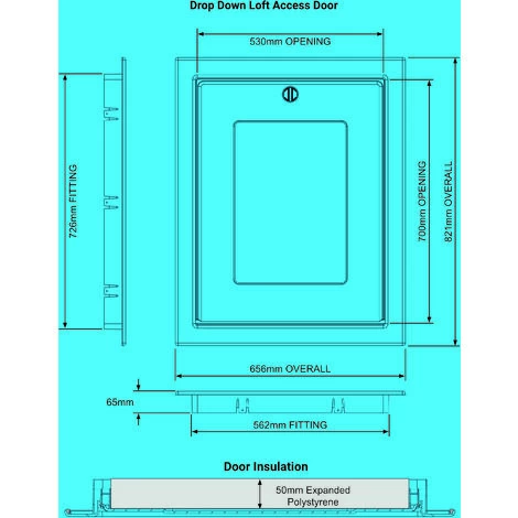 Manthorpe Hinged Drop Down Loft Access Door (White) - 562 X 726mm (50mm EPS) - Image 2