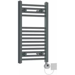 Prefilled Thermo LCD Display Electric Heated Towel Rail Straight Rads Radiator 700x400mm - 300W - Anthracite