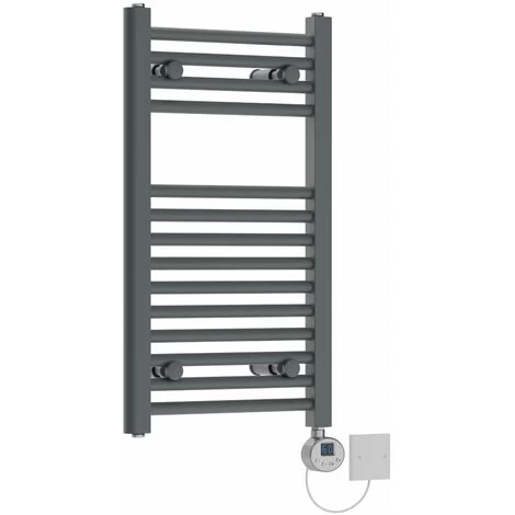 Prefilled Thermo LCD Display Electric Heated Towel Rail Straight Rads Radiator 700x400mm - 300W - Anthracite