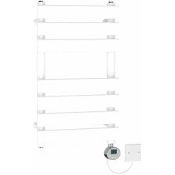 Flat Panel Electric Heated Towel Rail Prefilled Thermo LCD Display Radiator Rads White 650x400mm - 300W