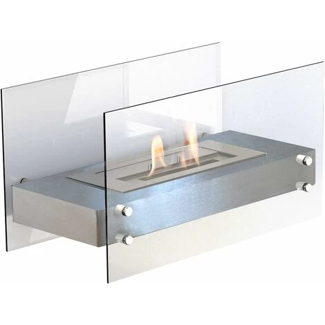 Rectangular Table Fireplace With Table Fire In Black, White, Silver, 7 Burning Hours, Room Fireplace With Large Flame Play, Decorative Fire With TÜV Certificate., Silver