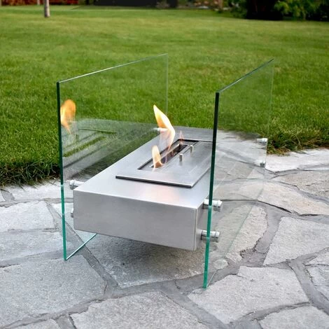 Rectangular Table Fireplace With Table Fire In Black, White, Silver, 7 Burning Hours, Room Fireplace With Large Flame Play, Decorative Fire With TÜV Certificate., Silver - Image 2