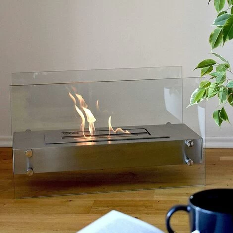 Rectangular Table Fireplace With Table Fire In Black, White, Silver, 7 Burning Hours, Room Fireplace With Large Flame Play, Decorative Fire With TÜV Certificate., Silver - Image 3