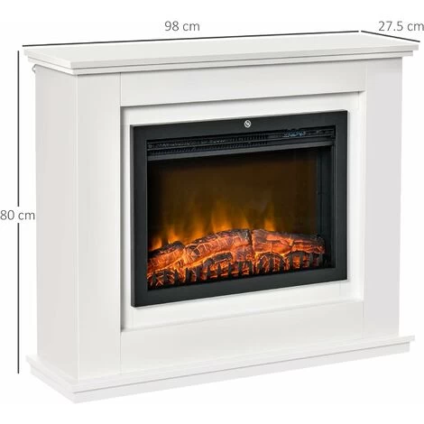 Large Size Electric Fireplace 2000 W LED Flame Effect Timer Adjustable Brightness Temperature Remote Control Included White - Image 3