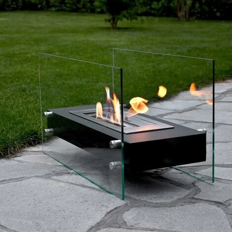 Black Rectangular Table Fireplace With Table Fire In Black, White, Silver, 7 Burning Hours, Room Fireplace With Large Flame Play, Decorative Fire With TÜV Certificate., - Image 2