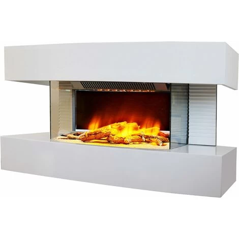 Design Lounge Medium Wall-Mounted Electric Fireplace - White - Designed In France - 2 Year Warranty