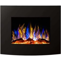 Malibu Wall Mounted Electric Fireplace With Realistic LED Flame Effect Heater Artificial Fire With Switchable Heating Radiator, Thermostat, Wooden Decoration, Gluten Bed, Pebbles