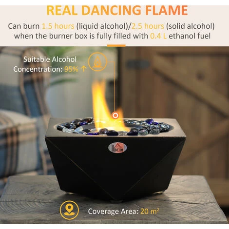HOMCOM Tabletop Bio Ethanol Fireplace With 0.4L Tank And Fire Cover, Black - Image 4