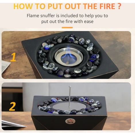 HOMCOM Tabletop Bio Ethanol Fireplace With 0.4L Tank And Fire Cover, Black - Image 5