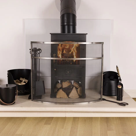 Holly Fireguard Rectangular Iron Contemporary Silver Gloss Mesh Centre - Image 2