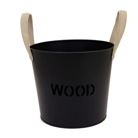 Rowan Small Leather Handled Fireside Wood Bucket Classic Style Iron Suede - Image 5