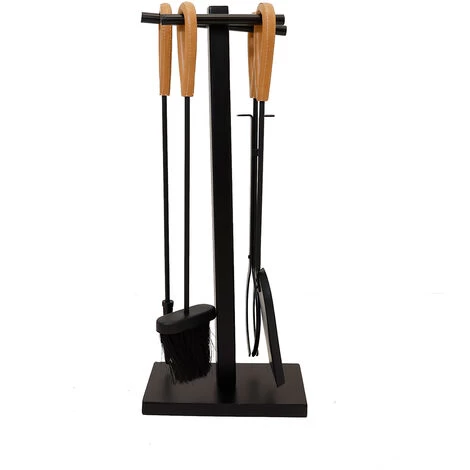 Crabapple Fireside Companion Set Iron Rectangular Base Leather Finish Handles - Image 4