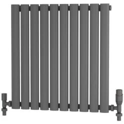 Traderad Elliptical Tube Steel Anthracite Horizontal Designer Radiator 600mm X 600mm Single Panel - Central Heating