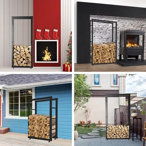 Melko Firewood Rack Firewood Rack Firewood Stand Height-adjustable Feet Iron Black 150x100cm Firewood Rack Firewood Holder - Image 2