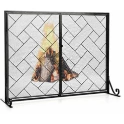Large Flat 2 Doors Fireplace Screen Gate Large Spark Fire Guard Mesh Protector
