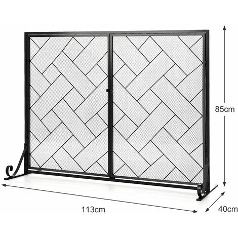 Large Flat 2 Doors Fireplace Screen Gate Large Spark Fire Guard Mesh Protector - Image 2