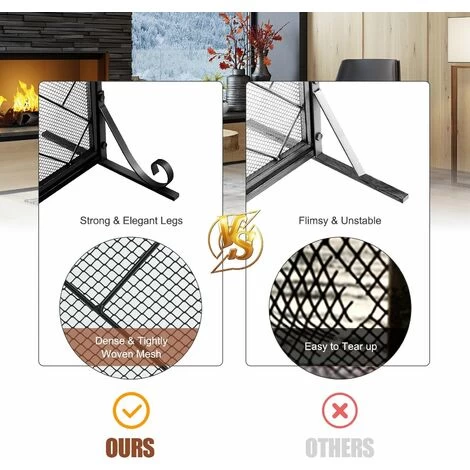 Large Flat 2 Doors Fireplace Screen Gate Large Spark Fire Guard Mesh Protector - Image 5