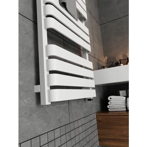 Bathroom Electric Towel Radiator Designer Heated Towel Rail Flat Panel White - Image 2