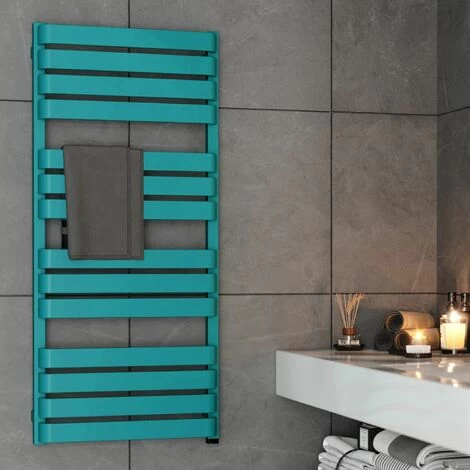 Bathroom Electric Towel Radiator Designer Heated Towel Rail Flat Panel Teal