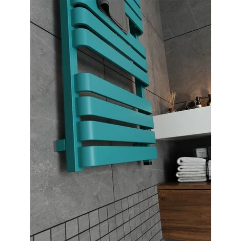 Bathroom Electric Towel Radiator Designer Heated Towel Rail Flat Panel Teal - Image 2