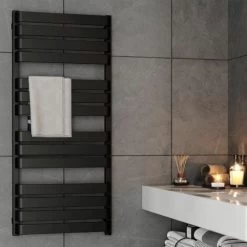 Bathroom Electric Towel Radiator Designer Heated Towel Rail Flat Panel Black