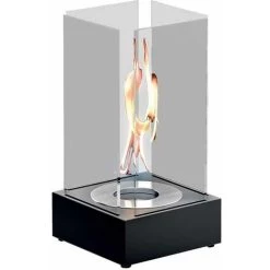 Aosta Bioethanol Square Eco Lantern - 18L X 18W X 35H - Stainless Steel/Glass - Black