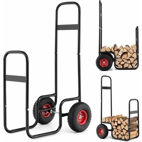 Indoor Outdoor Firewood Cart Rolling Firewood Log Carrier W/All-Terrain &Wheels