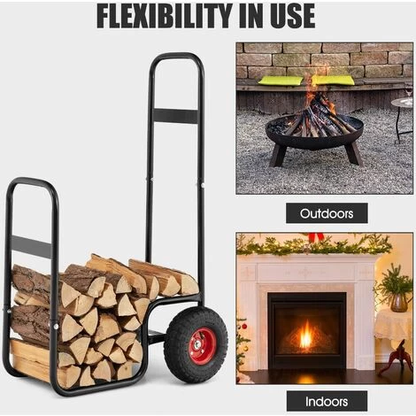 Indoor Outdoor Firewood Cart Rolling Firewood Log Carrier W/All-Terrain &Wheels - Image 5