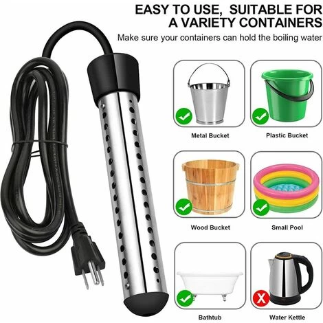 Immersion Water Heater, 1500W Submersible Immersion Water Heater With 304 Stainless Steel Full Guard, Bucket Heater Heats 5 Gallons Of Water In Black Mimutes。。 - Image 5
