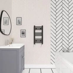 Bathroom Straight Heated Towel Rail Radiator Ladder Warmer Heating Black 600x300mm
