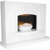Warmlite WL45046 Oxford Electric Pebble Fireplace Suite, Adjustable Thermostat With Remote Control Operation, LED Flame Effect With Pebble Display, White
