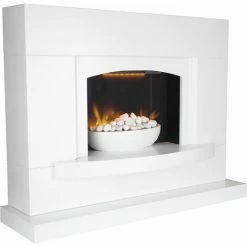 Warmlite WL45046 Oxford Electric Pebble Fireplace Suite, Adjustable Thermostat With Remote Control Operation, LED Flame Effect With Pebble Display, White