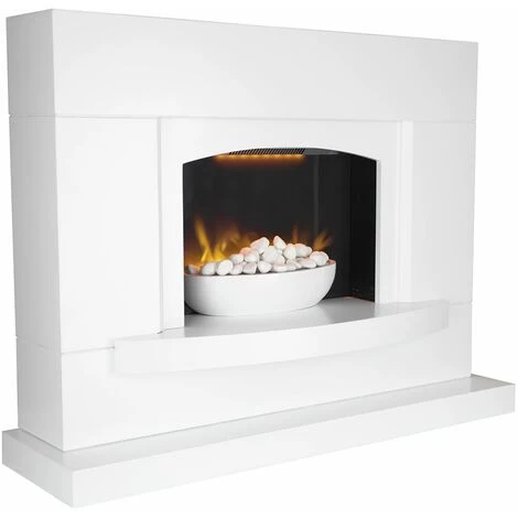 Warmlite WL45046 Oxford Electric Pebble Fireplace Suite, Adjustable Thermostat With Remote Control Operation, LED Flame Effect With Pebble Display, White - Image 2