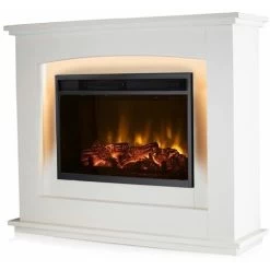 Warmlite WL45036 2KW Washington Fireplace Suite With 2 Heat Settings And LED With Remote Control Log Flame Effect, Ivory
