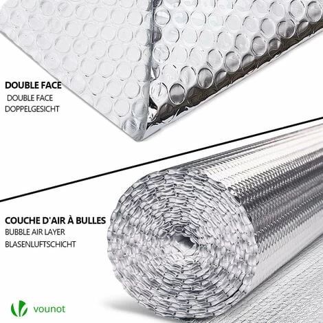 VOUNOT Insulation Roll Radiator Foil 10m X 60cm X 3mm, Double Aluminum Bubble Foil - Image 2