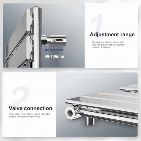 Meykoers Flat Panel Chrome Heated Towel Rail Bathrooms Heating Radiator 800x500mm - Image 4