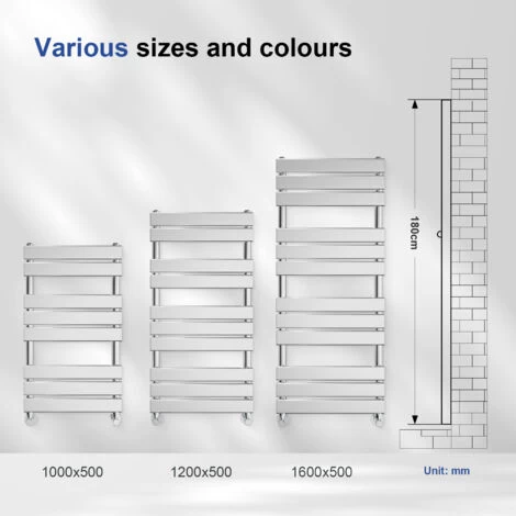 Meykoers Flat Panel Chrome Heated Towel Rail Bathrooms Heating Radiator 800x500mm - Image 5