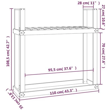 Firewood Rack 110x35x108.5 Cm Solid Wood Pine VidaXL - Image 3