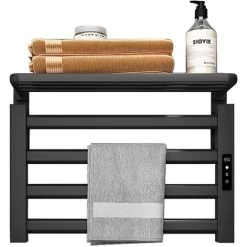Wall Mounted Electric Towel Rail Heated Towel Rail 80W Low Consumption IP45 Electric Towel Rack With Timer Electric Towel Dryer Radiator Bathroom,Black