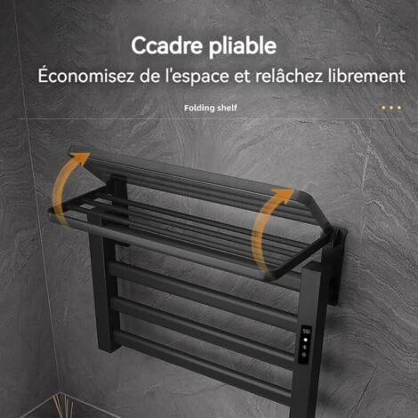 Wall Mounted Electric Towel Rail Heated Towel Rail 80W Low Consumption IP45 Electric Towel Rack With Timer Electric Towel Dryer Radiator Bathroom,Black - Image 2